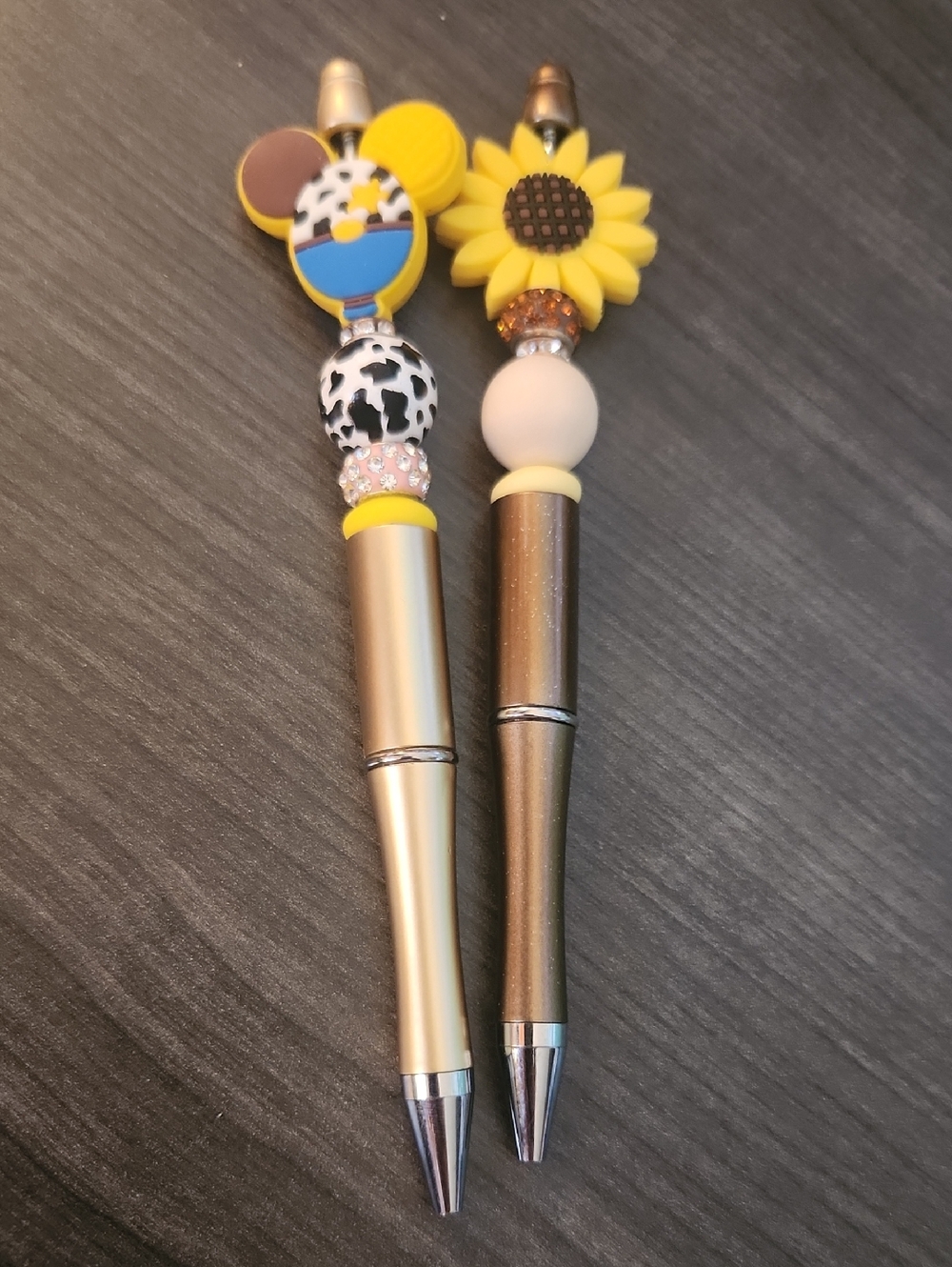 Yellow Sunflower & Woody Mickey Ears Beaded Pens